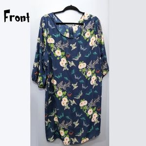 Tunic Dress Navy Blue /  Floral & Butterfly 2XL